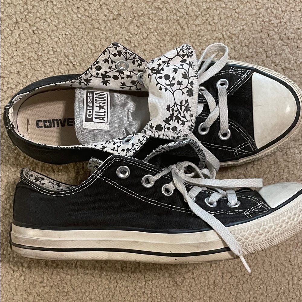 Converse Black and White Floral Low-Tops